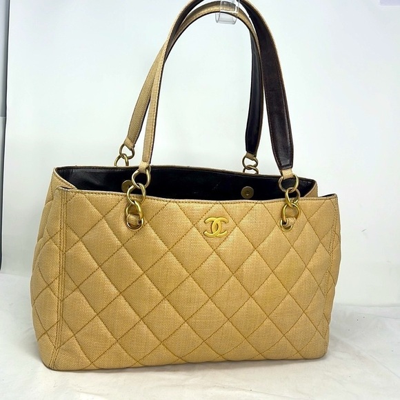 Chanel Large Grasscloth Linen Shoulder Handbag Tote Bag - Picture 1 of 14